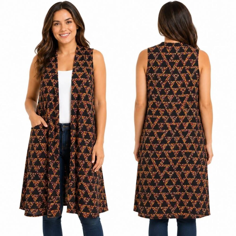 LulaRoe SMALL Black Print Open Front Cardigan Cover Top